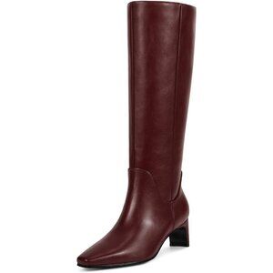 Women’s Burgundy Knee High Chunky Block Heel Square Toe Side Zipper Tall Boots